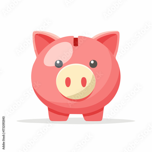 Illustration of a pink piggy bank with a coin slot, standing on a white surface.