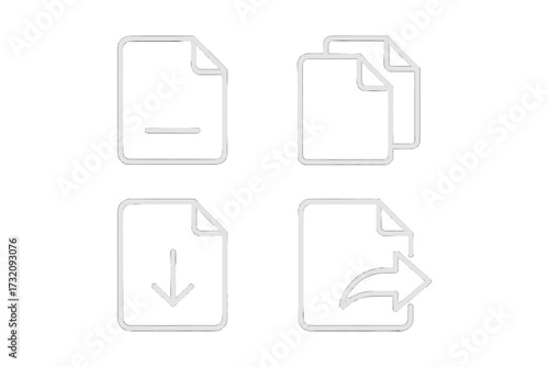 Minimalistic line icons for file management, file sharing, downloading, exporting, and document organization, modern vector cartoon illustration with transparent background