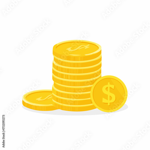 Stack of gold coins with dollar sign, representing wealth, savings, and financial success.