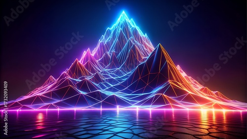 Neon mountain range with glowing lights
