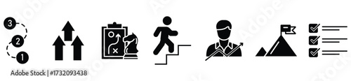 Editable Line Icons of Ambition and Personal Growth Vector Set. Outline Icon Collection Representing Progress and Development	
