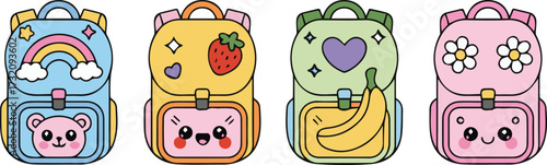 Vector art of cute cartoon school backpacks with different designs