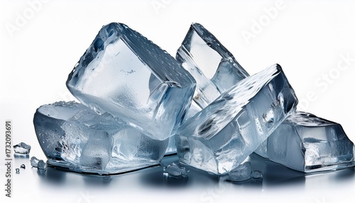 Crystal Clear Pieces Of Ice Isolated On White Background