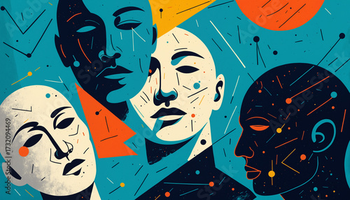 multiple abstract faces sho...