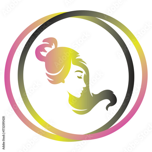 Beautiful woman face logo. Hair, spa and aesthetics business concept. Modern, elegant, luxury style. Vector illustration