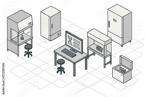 Modern scientific research laboratory setup with essential equipment and tools for experiments and data analysis