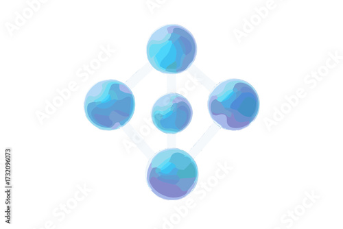 Abstract interconnected glowing spheres forming a conceptual network structure representing data flow or molecular bonds in a digital environment with bright light