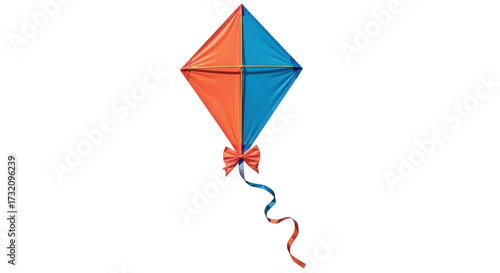 Obraz na plátně Isolated kite flying in the sky, diamond-shaped with orange and blue segments ti