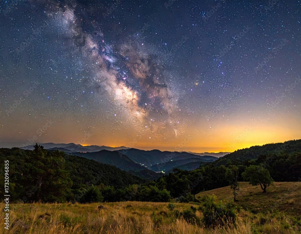 Fototapeta premium Milky Way over mountain range at night