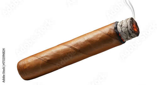 Isolated lit cigar, relaxing luxury moment to smoke, a fine aged tobacco for relaxation