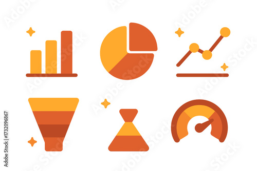 Modern business data analytics charts and graphs icon set for financial reporting marketing strategy and performance measurement