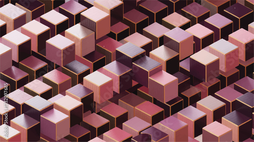 Isometric Grid of Cubes in Shades of Pink and Purple with Metallic Edges geometric pattern