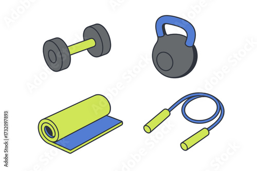 Isometric fitness equipment set including dumbbell kettlebell yoga mat and jump rope for home gym workout