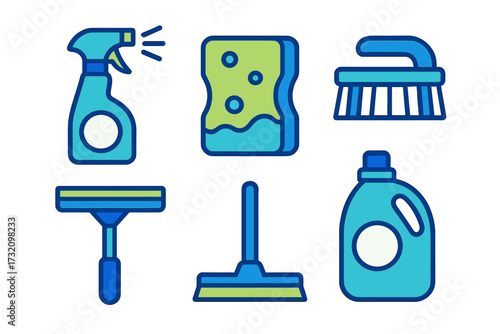 Variety of essential household cleaning tools and supplies for maintaining a hygienic and tidy environment