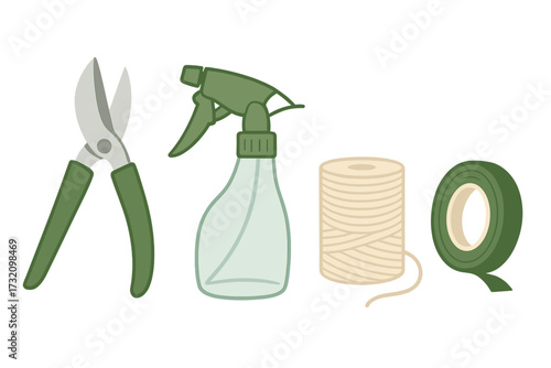 Essential gardening tools and supplies for plant care, pruning, and creating beautiful floral arrangements