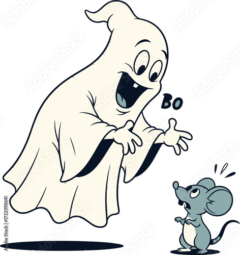 Scared Mouse meets Friendly Ghost saying BOO