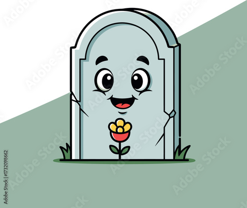 Happy Cartoon Tombstone with Flower