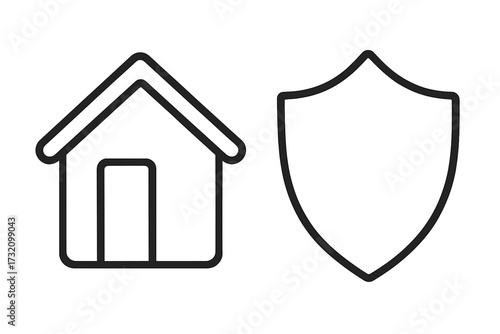 Home security linear icon. House and shield symbol. Property protection and insurance concept. Real estate safety sign. Vector illustration for web, app, logo, and graphic design.