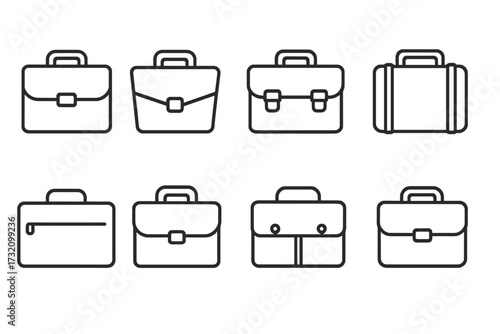 Business briefcase line icon set. Professional work portfolio and luggage bag symbols. Vector outline graphic collection for corporate design elements. Editable stroke.