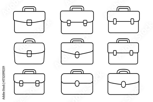 Briefcase line icon set. Business portfolio symbol collection. Work bag outline pictogram. Corporate job and career concept. Finance case sign. Editable stroke vector graphic element.