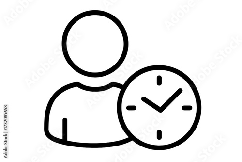 Time management linear icon. Person with clock for work schedule, deadline, and project planning. User activity log, employee time tracking. Outline vector for business.