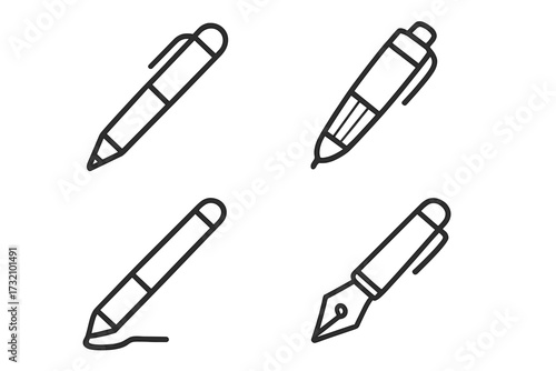 Snowflakes thin line icons collection, editable stroke vector set for web, books, cards, apps, winter season design, transparent background, cartoon style, ordered pack of 4 icons