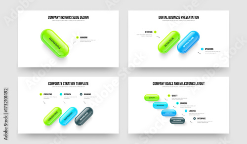 Creative Planning 1 2 3 4 Step Diagram Frame Design Bundle. Visual Portfolio One Two Three Four Element Infographic Slideshow Layout Vector Illustration Collection.