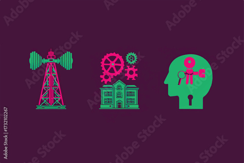 Conceptual Illustration of Communication Education and Problem Solving with Antenna School and Head