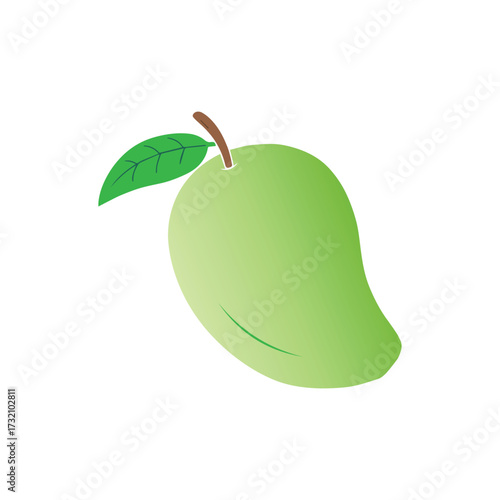 A fresh green mango fruit with a leaf vector icon