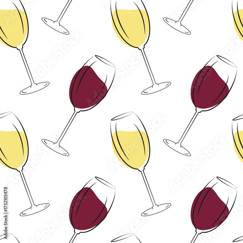 Goblets with Red and White Wine Seamless Pattern Whine Day Greeting or Party Invite Minimal Backdrop