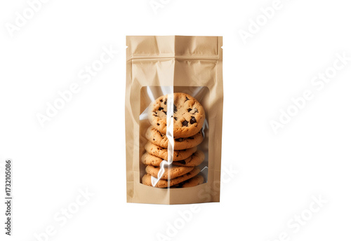Chocolate cookie in craft zip pack mockup, ai generated