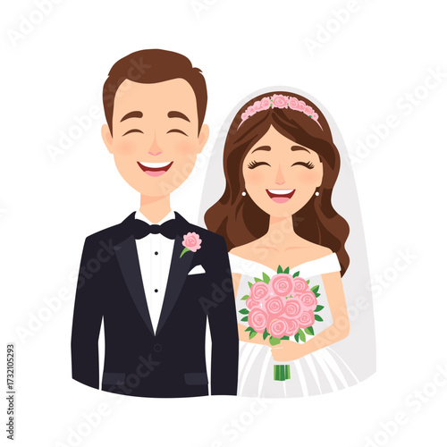 Happy Couple on Their Wedding Day