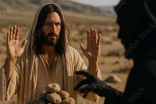 The Devil tempted and tested Jesus in wilderness, tempation by the devil