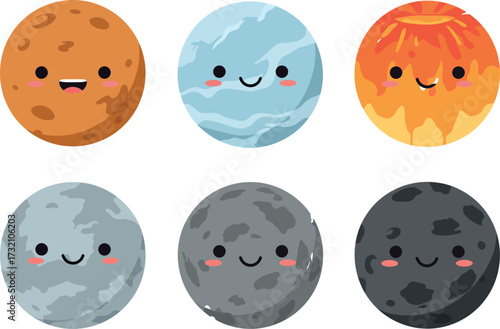 Cute Kawaii Planets with Faces