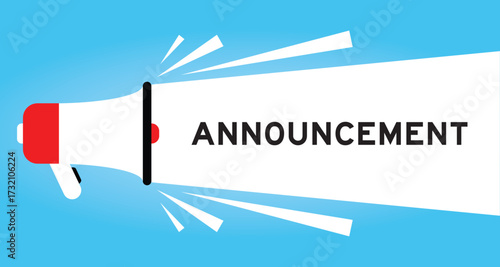 Color megaphone icon with word announcement in white banner on blue background