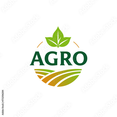 AGRO Agriculture Logo with Leaf and Field Elements