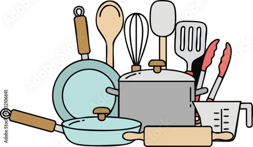Vintage Kitchen Appliances Doodle Art Retro Style Set