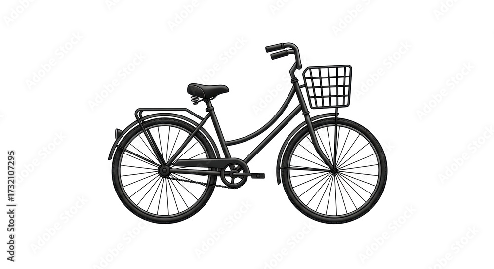 Fototapeta premium Isolated bicycle illustration with basket on handlebars against a neutral setting