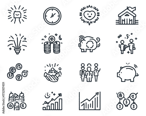Financial Investment Banking and Growth Icons Representing Savings and Strategic Financial Management Planning Development