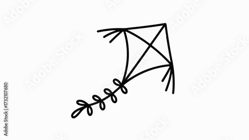 Whimsical hand drawn kite with delicate leaf tail soaring on a breezy day evoking childhood joy and playful freedom