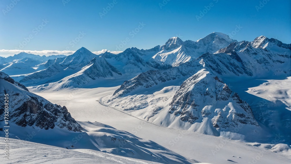 Fototapeta premium Snow-Capped Mountain Aerial View —AI GENERATED
