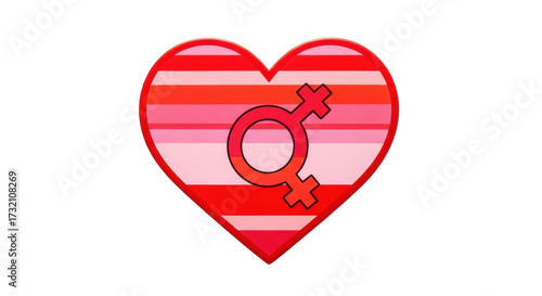 Free Download Isolated Heart with Lesbian Flag Color Stripes and a Mars and Venus Symbol in the Center - GFXLoad