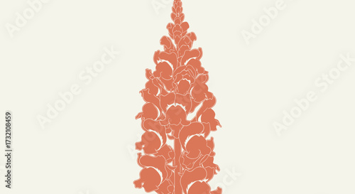 Abstract plant shape in brick red against a creamy white backdrop
