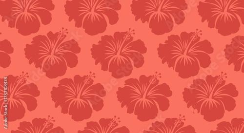 Wallpaper Mural Coral-toned seamless repeat pattern of hibiscus flower silhouettes Torontodigital.ca