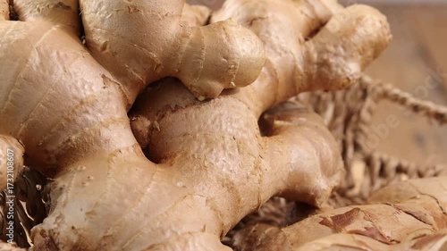 Fresh ginger in a basket	