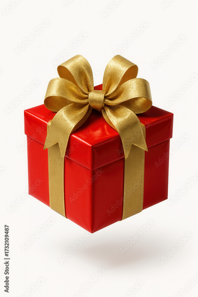 Fototapeta premium Festive red present with a golden bow.