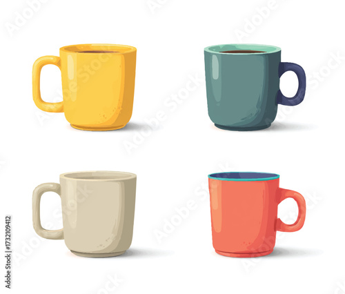 Four colorful coffee mugs perfect for morning routine or afternoon break illustrations on white background
