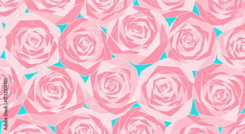Pink polygon roses on cyan