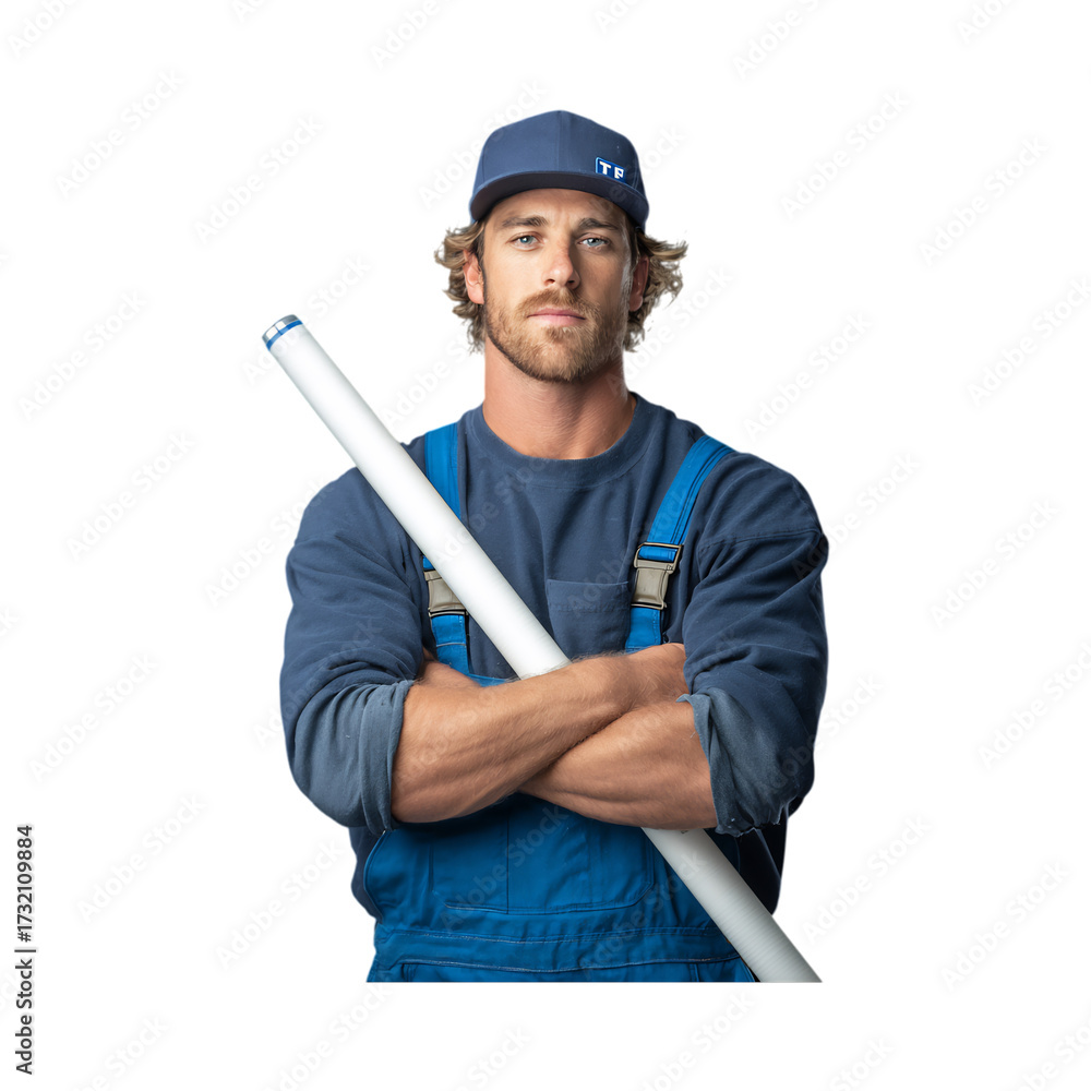 Fototapeta premium Confident Plumber with Piping isolated on transparent background