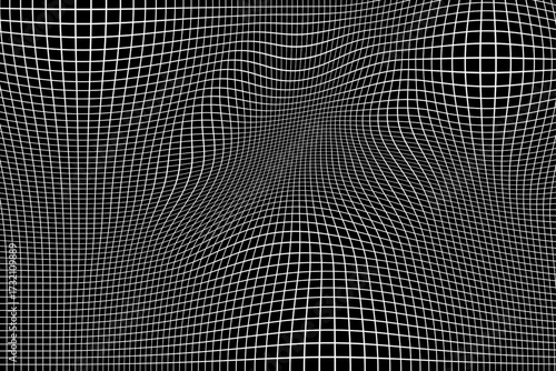 abstract warped mesh grid pattern black and white optical illusion background